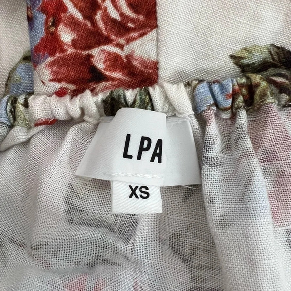 LPA Anthropologie Linen Off Shoulder Romper Floral Summer Rose Bouquet Size XS - Picture 8 of 11